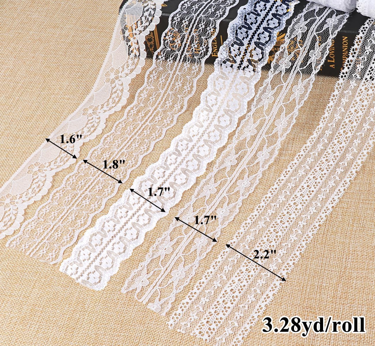 46 Yards White Lace Ribbon 14 Rolls Vintage Lace Trims 0.6 to 2.1 inch Ribbon Lace with Assorted Pattern for Sewing, Crafts, Wedding Ribbon, Flower Ribbon, 3.28 Yards Each