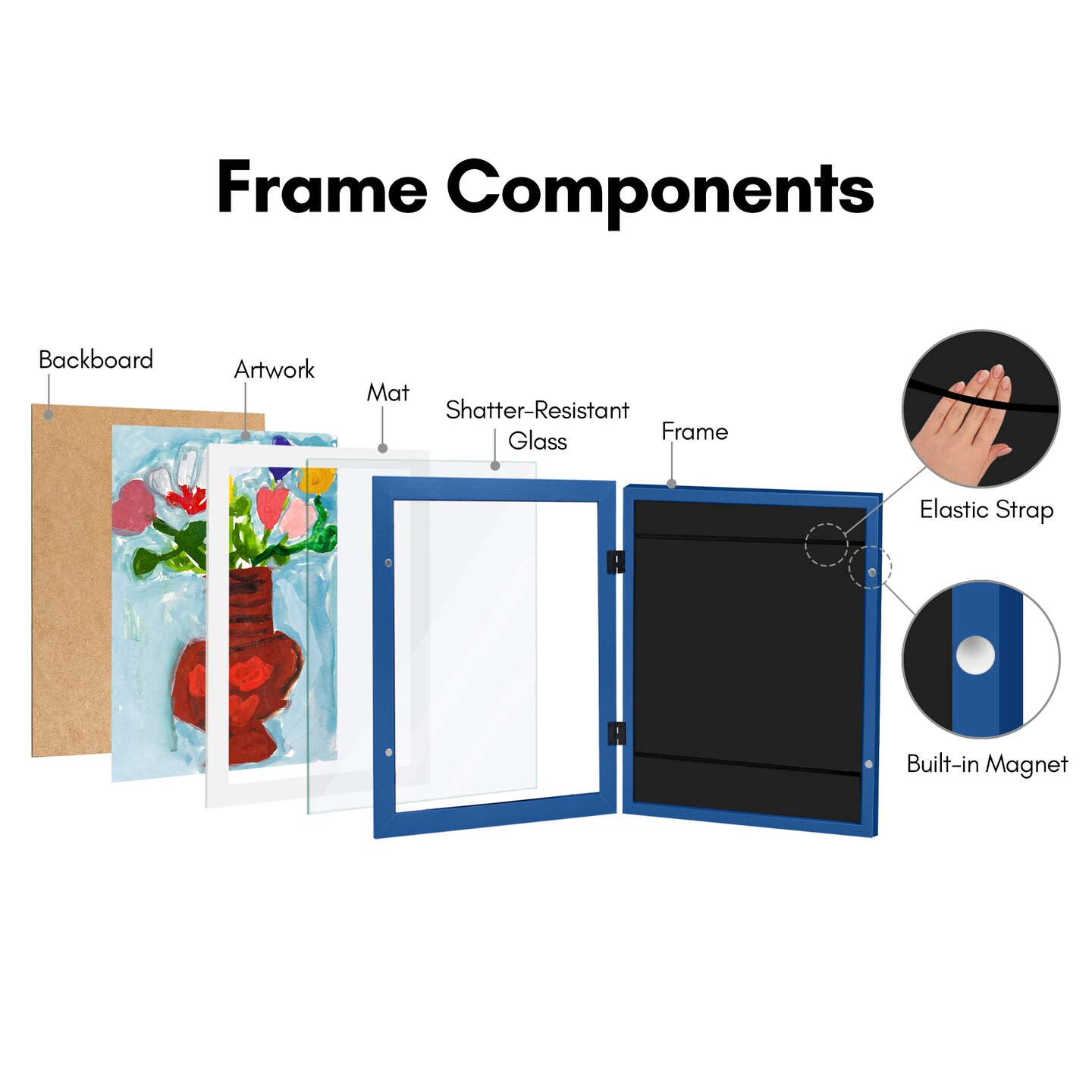Americanflat 10x12.5 Kids Art Frame - Set of 2 - 8.5x11 with Mat or 10x12.5 without Mat - Kids Artwork Frame - Magnetic Frame Closure - Shatter Resistant Glass - Hanging Hardware
