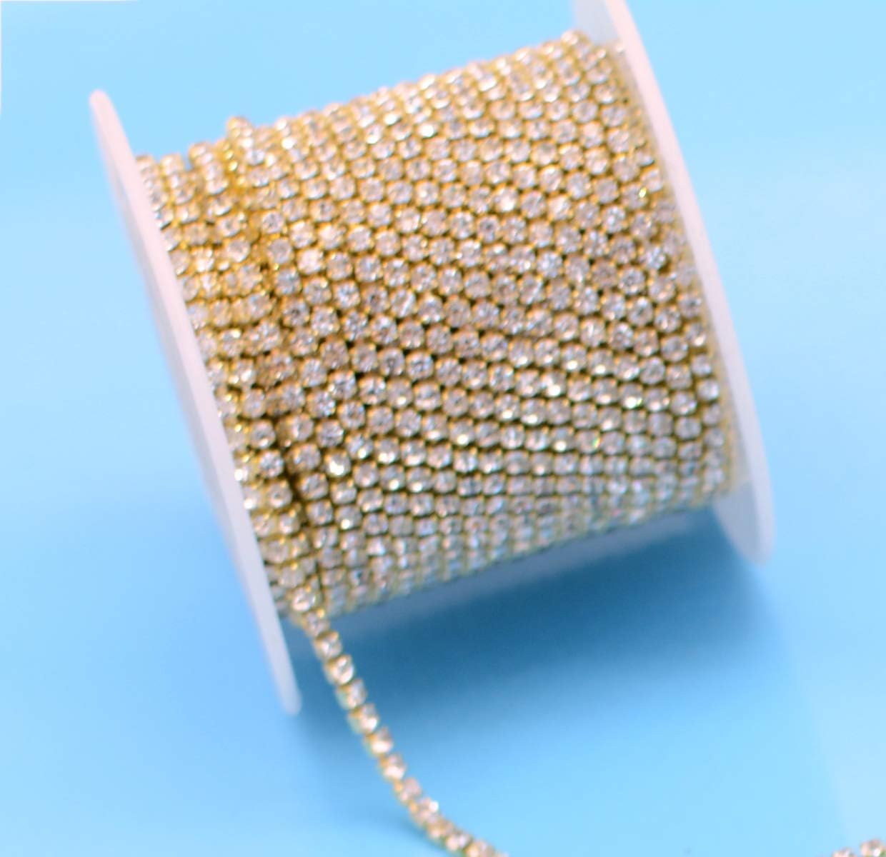 11 Yards 2mm Gold Crystal Rhinestone Close Chain Single Row Trimming Claw Chain Jewelry Crafts DIY (Gold)
