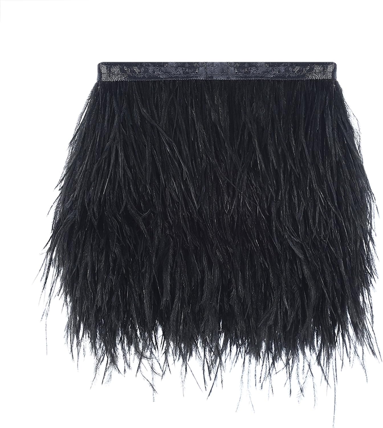 Ostrich Feather Trim Fringe - Satin Ribbon Dress Sewing Crafts Costumes Decoration Pack of 2 Yards (Black)