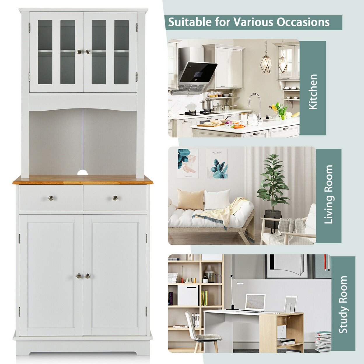 Buffet Hutch Kitchen Storage Cabinet W/ Microwave Stand Storage Shelves