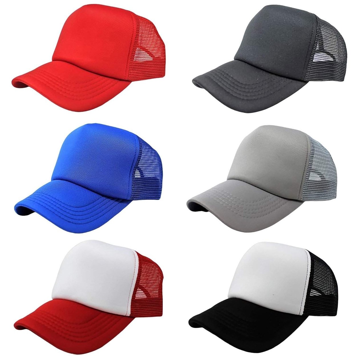 Pack Of 12 Adjustable Trucker Hats Bulk Wholesale Poly-Foam Mesh Caps