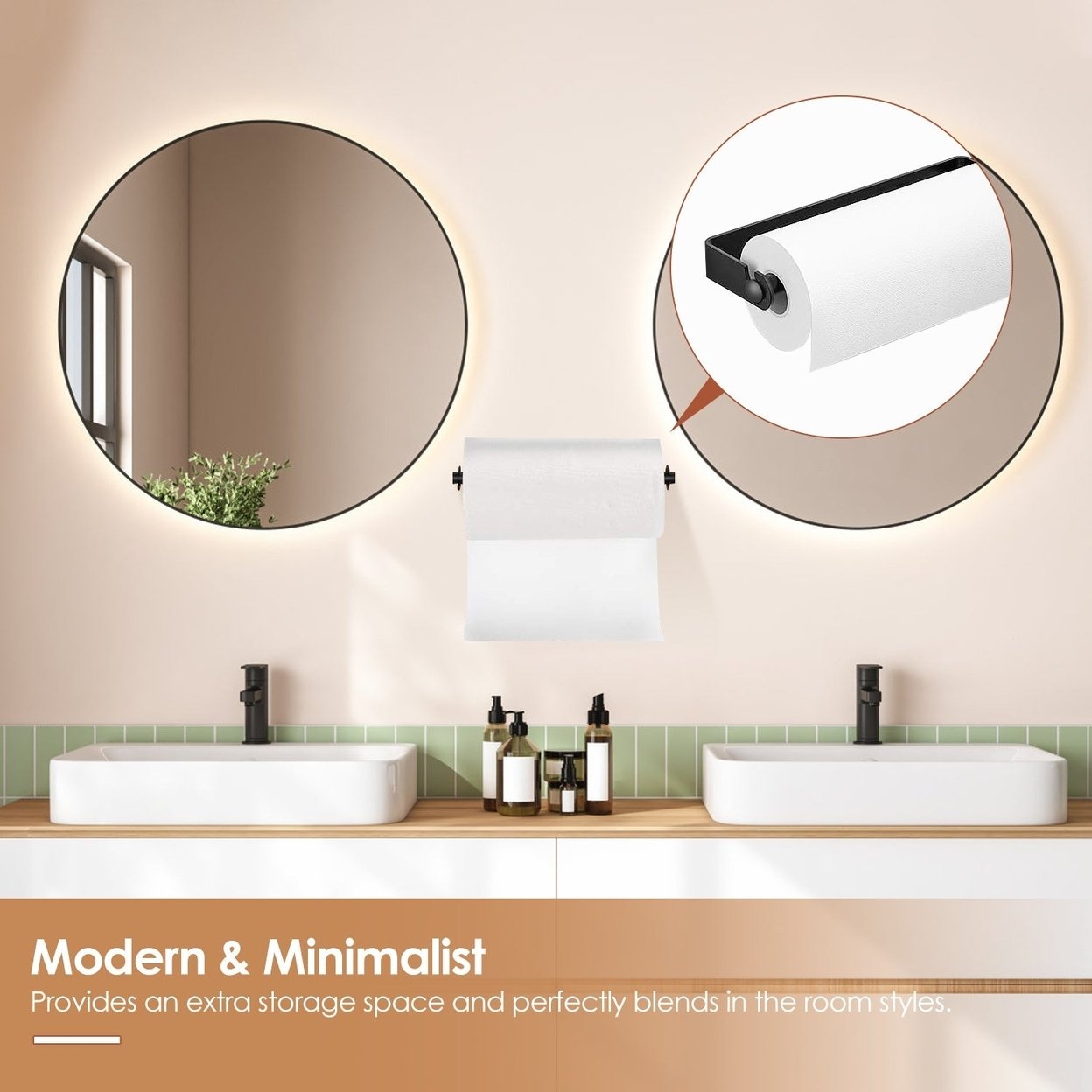 2 Pack Wall Mounted Paper Towel Holder Under Cabinet Paper Towel Rack For Bathroom Kitchen Pantry Sink Balcony Aluminum