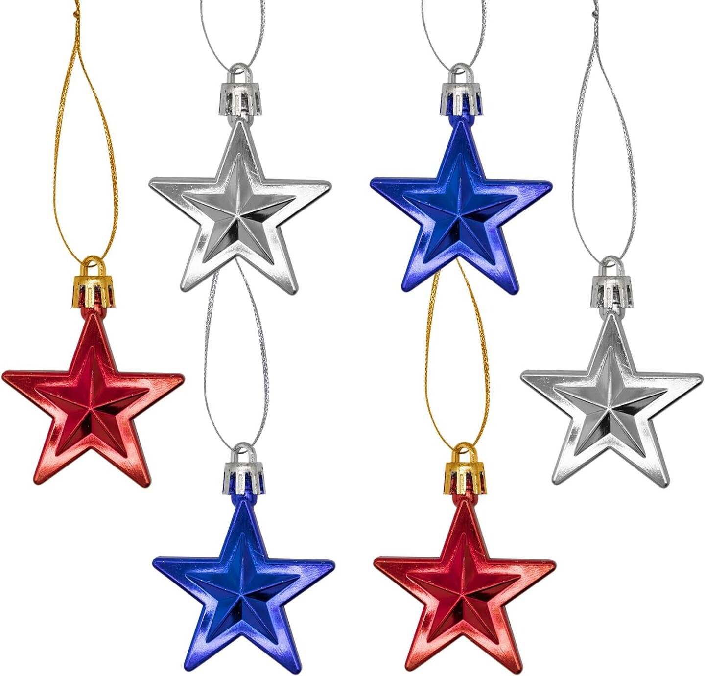 Hanging Star Ornaments Patriotic Christmas Star Ornaments Tree Decorations Blue Red Silver
