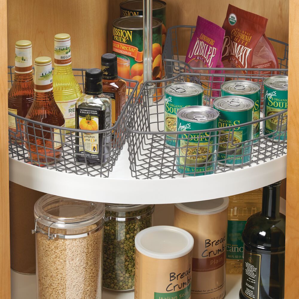 mDesign Kitchen Cabinet Lazy Susan Storage Basket, 1/4 Wedge