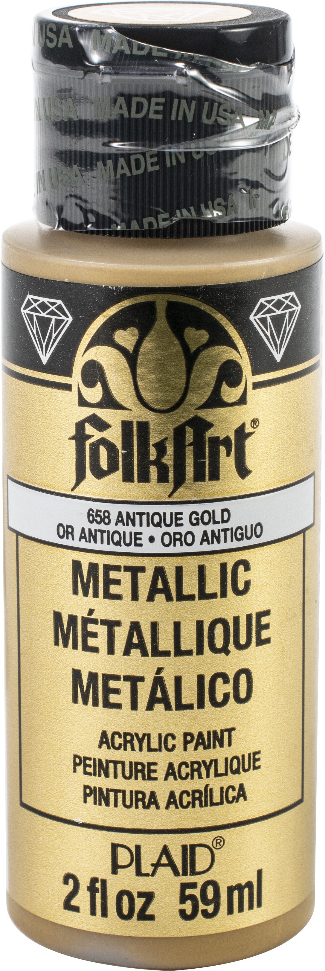 Folkart Metallic Acrylic Paint 2Oz-Antique Gold