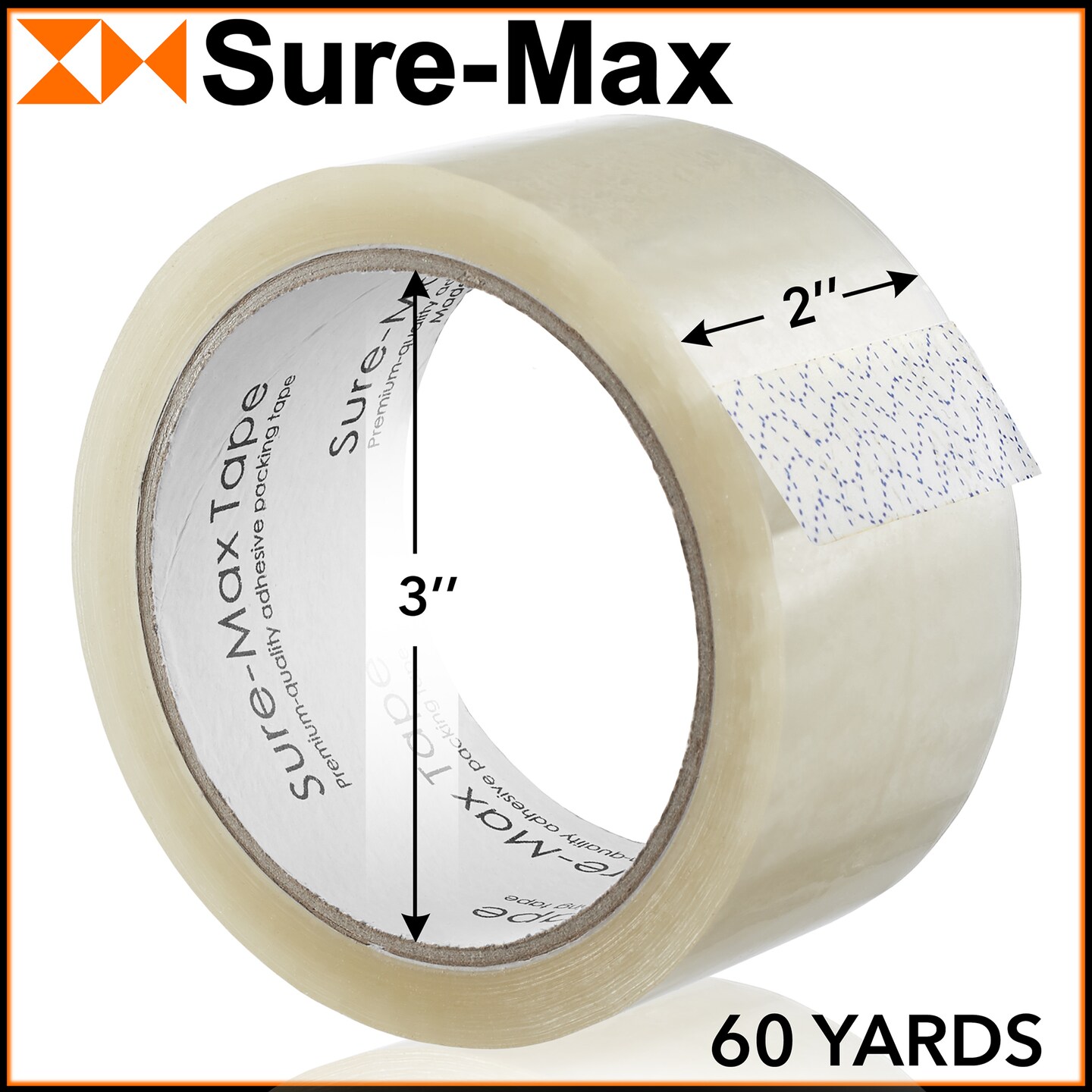 Sure-Max Heavy-Duty Shipping & Packing Tape (2" x 60 yard/360' each) - Moving & Adhesive Carton Sealing - 2.7mil Clear