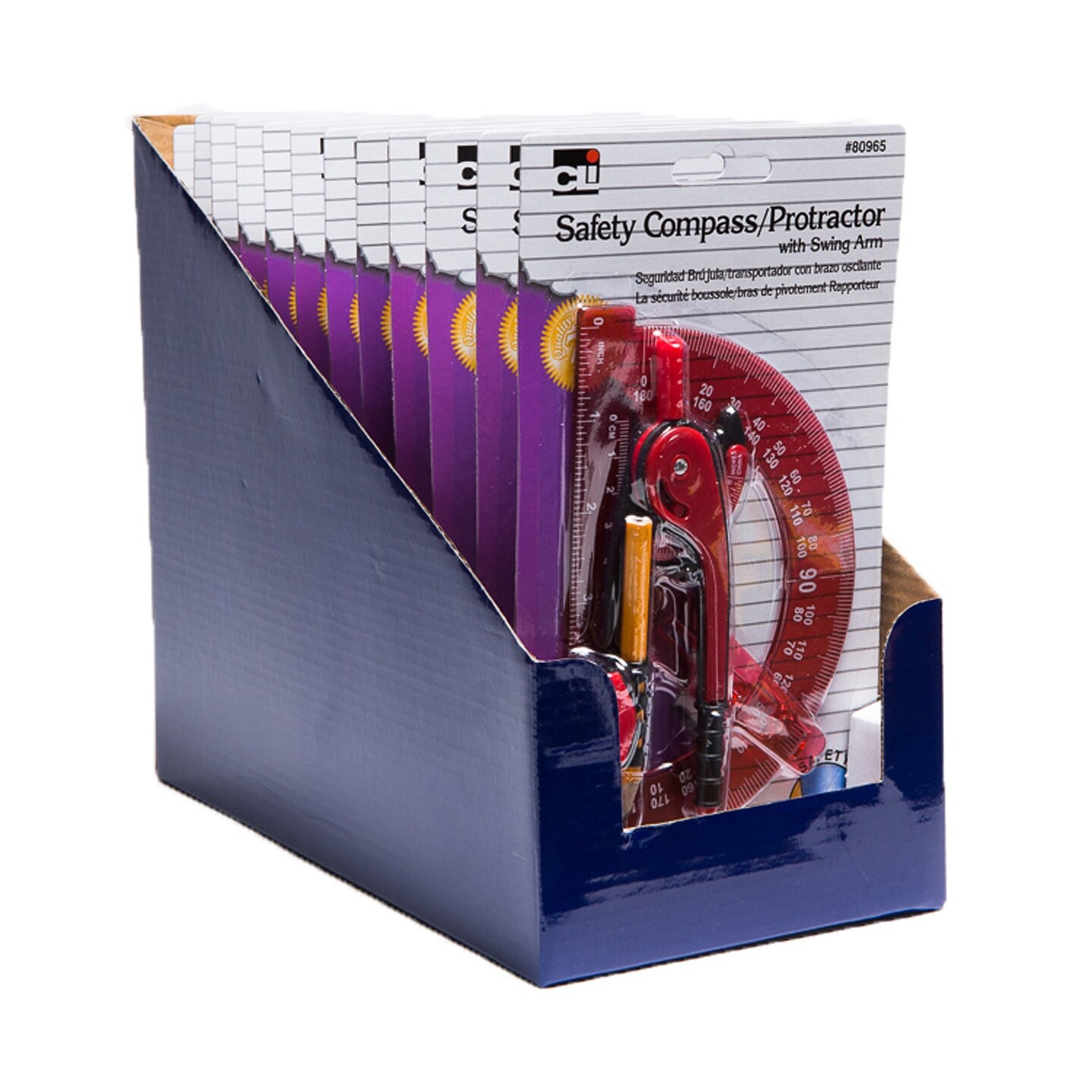 Compass Safety and 6&#x22; Swing Arm Protractor, Assorted Colors, Pack of 12