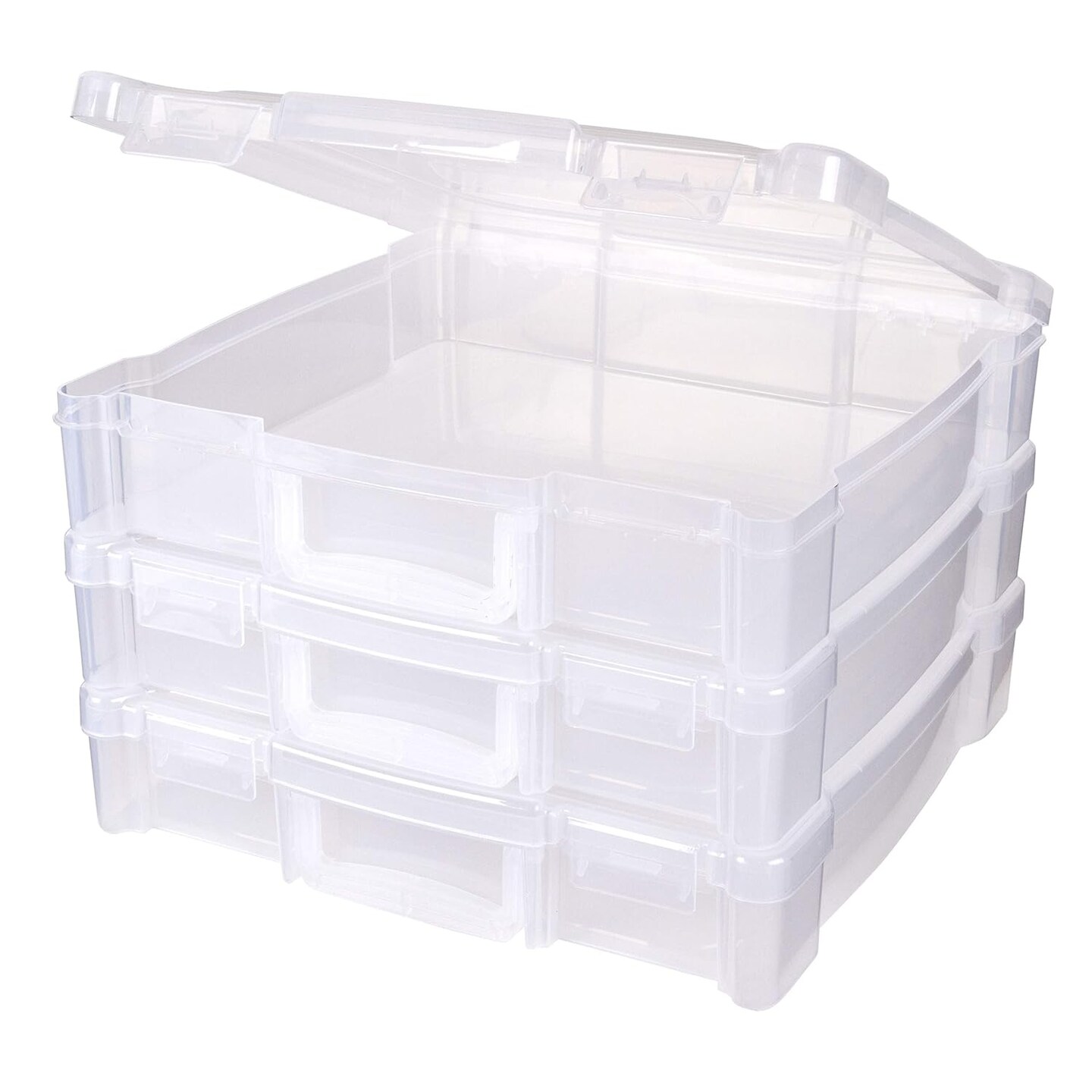 12&#x22; x 12&#x22; Portable Art &#x26; Craft Organizer with Handle 3-Pack, [3] Plastic Storage Cases, Clear