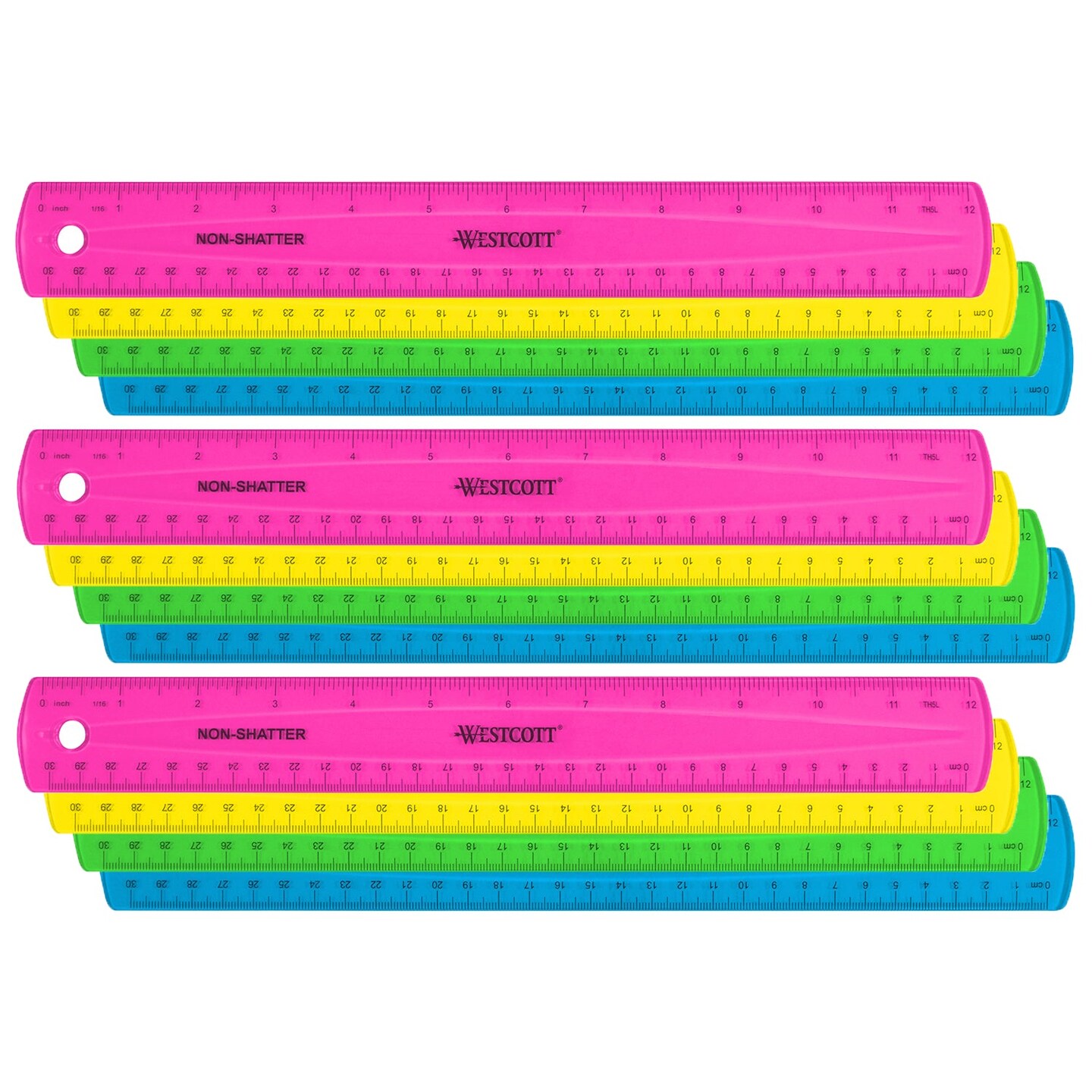 12" Shatterproof Ruler with Anti-Microbial, Assorted Translucent Colors (No Color Choice), Pack of 12