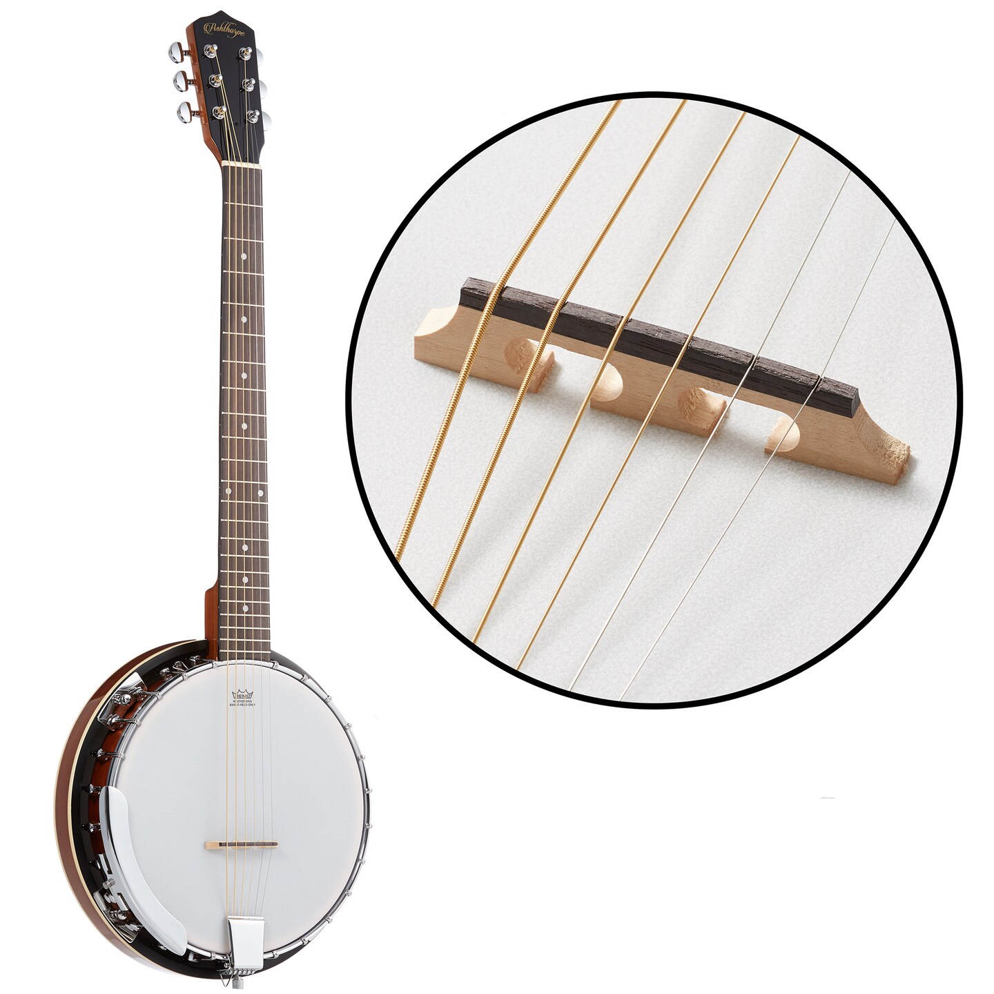 Ashthorpe 6-String Banjo - Full Size with 24 Brackets, Closed Back, Mahogany Resonator