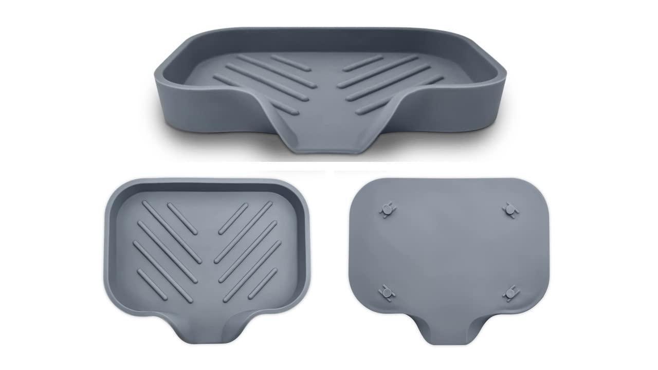 1 pcs Grey Silicone Soap Tray Self Draining Soap Dish Soap Holder Self Draining Soap Dish for Bar Soap Soap Dishes That Drain Soap Dish for Sink Organizer for Bathroom end Kitchen.