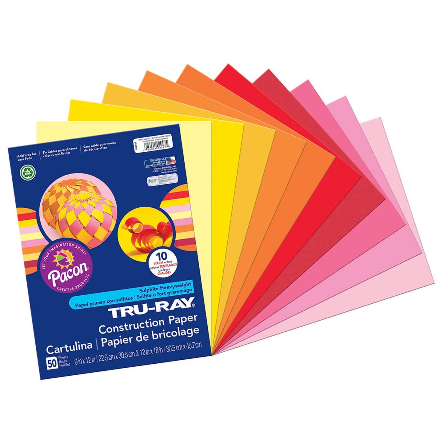 Construction Paper, Warm Assorted, 9&#x22; x 12&#x22;, 50 Sheets Per Pack, 5 Packs