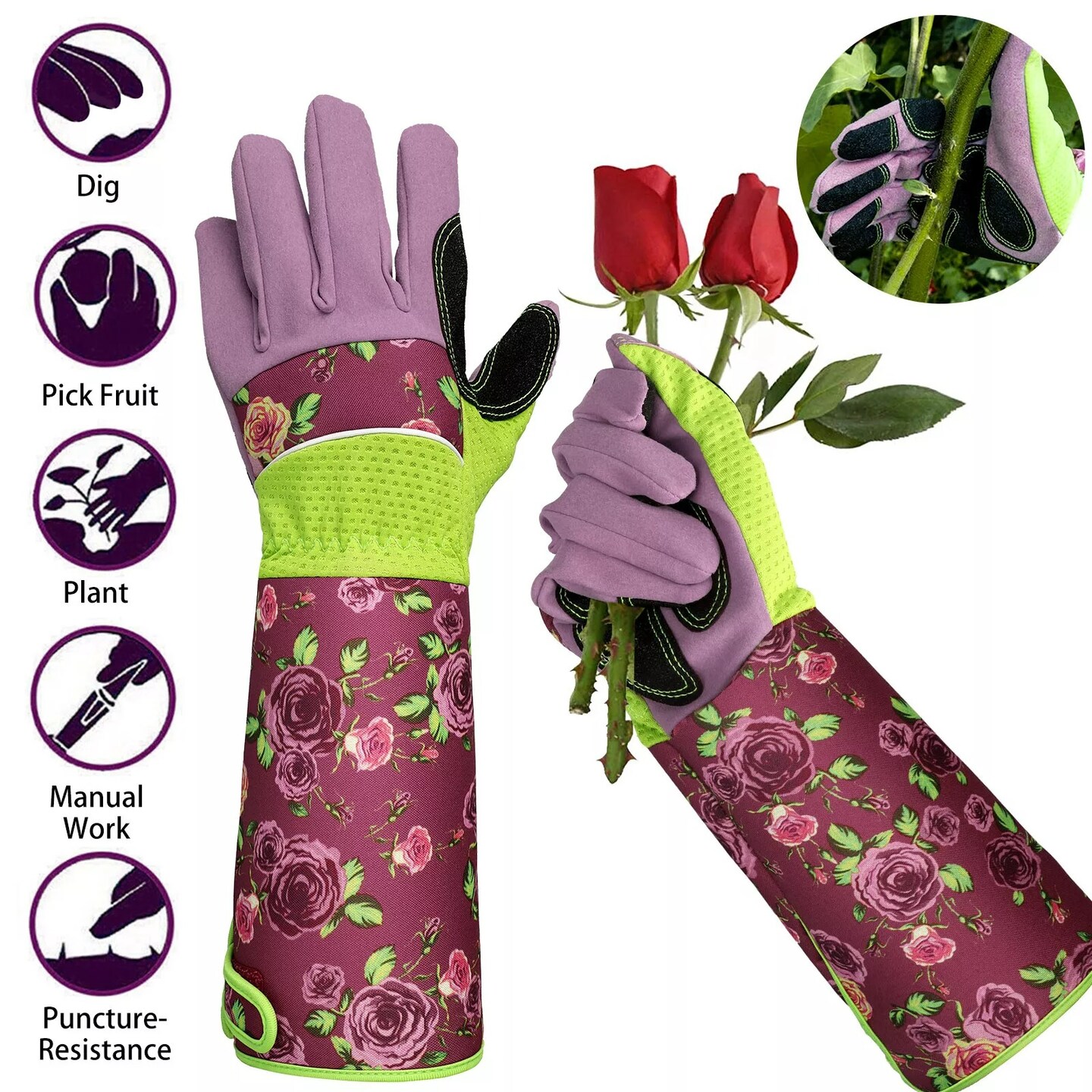 1Pair Gardening Thorn Proof Long Gloves Garden Planting Pruning Tool Lawn Glove