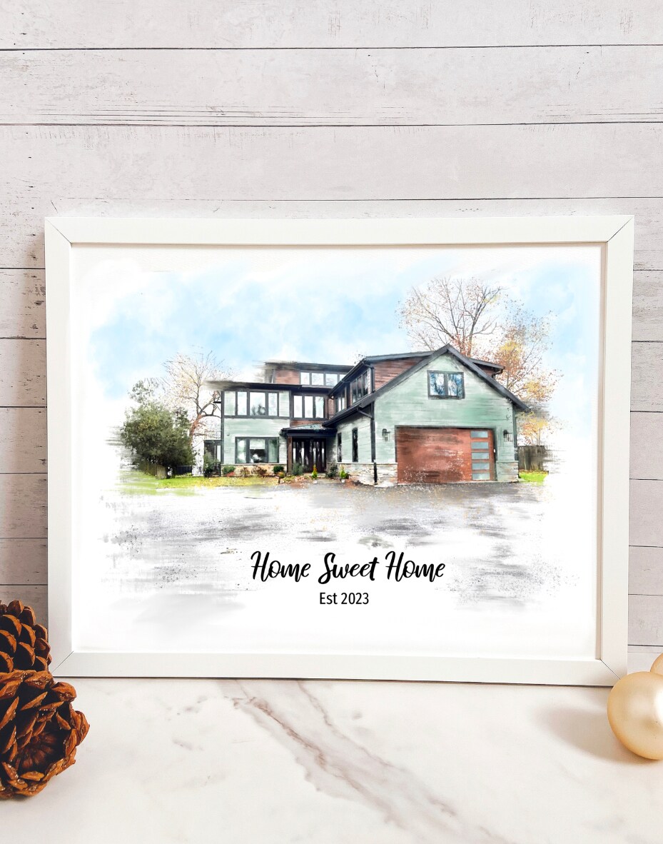thumbnail image 2 of Personalized Watercolour House Portrait, New Home Print Gift 2 of 13