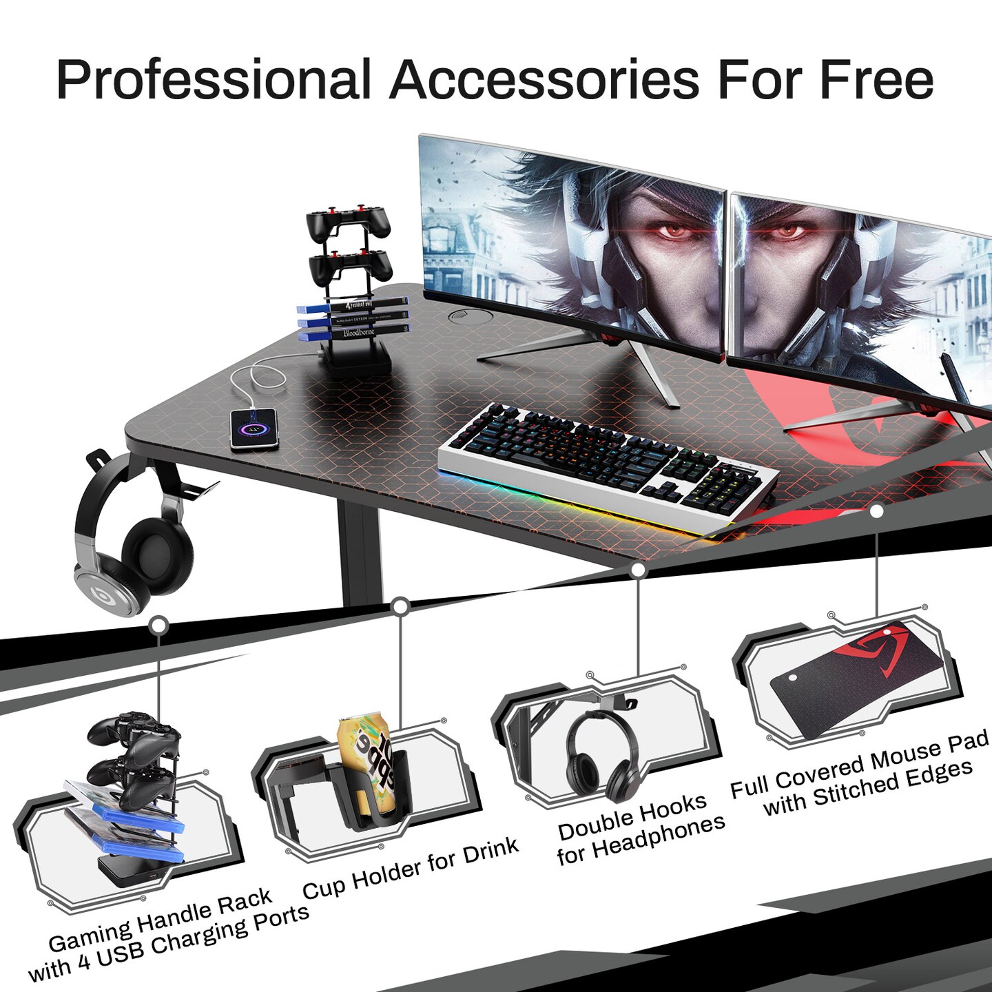 Eureka Ergonomic 47x23 Curved Shaped Gaming Desk