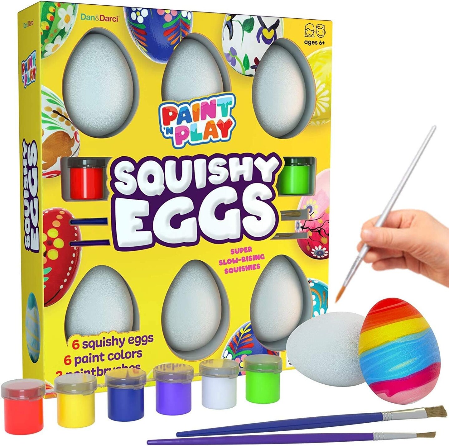 Dan&#x26;Darci Egg Squishy Painting Kit - Arts and Crafts for Girls and Boys - Kids Easter Art Activities - Craft Gift for Kids - Paint 6 Slow Rising Squishies