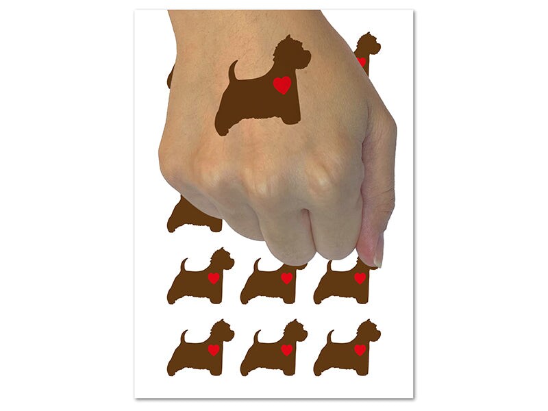 Westie West Highland White Terrier Dog with Heart Temporary Tattoo Water Resistant Body Art Set Collection (1 Sheet)