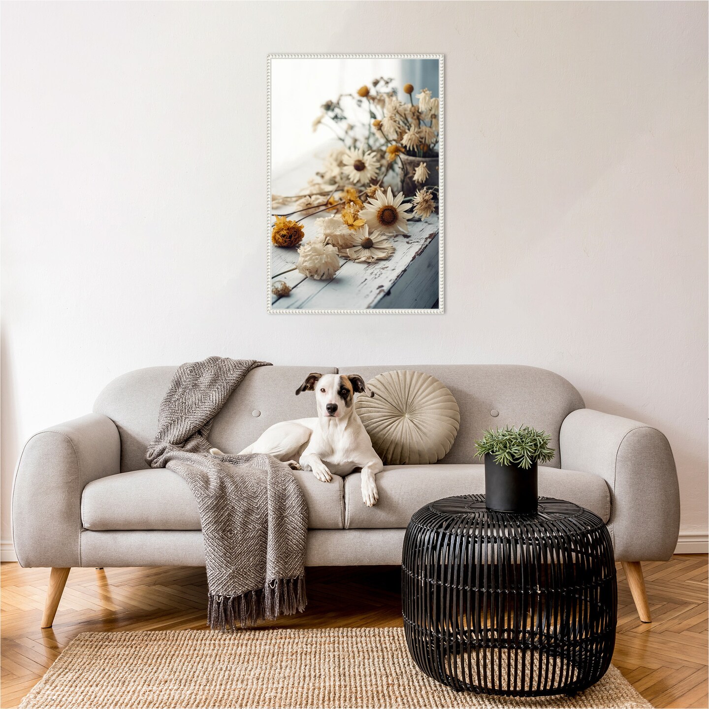 Dry Flowers Arrangement by Treechild  Framed Canvas Wall Art
