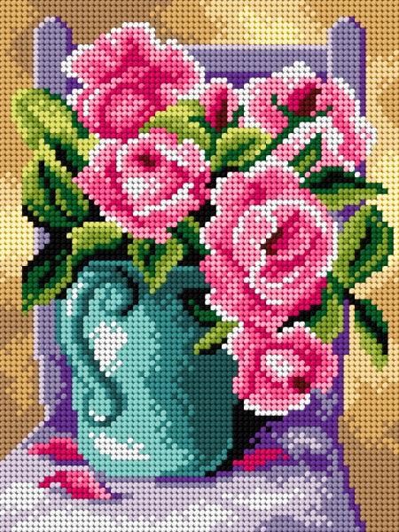 Needlepoint canvas for halfstitch without yarn Still Life with Roses 2893F - Printed Tapestry Canvas