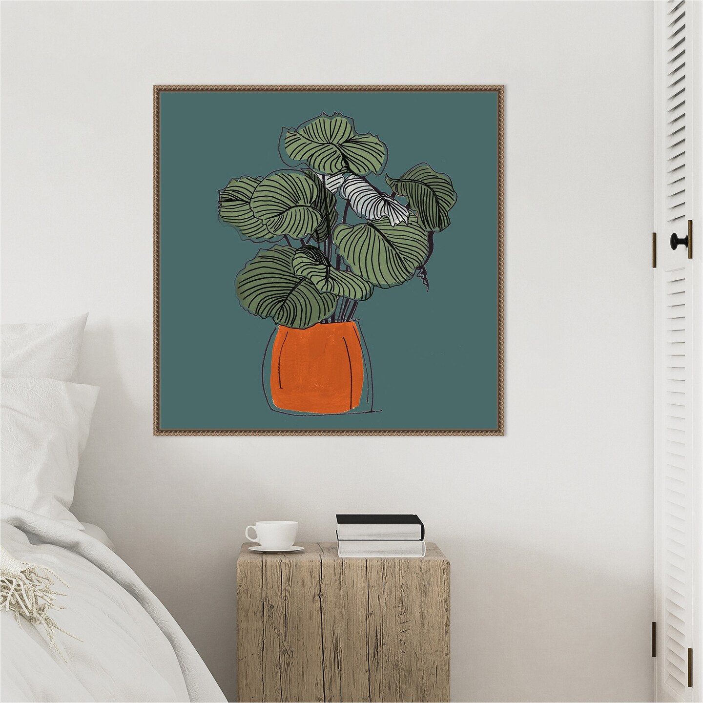 The Retro Pot On Teal I by Patricia Pinto Framed Canvas Wall Art