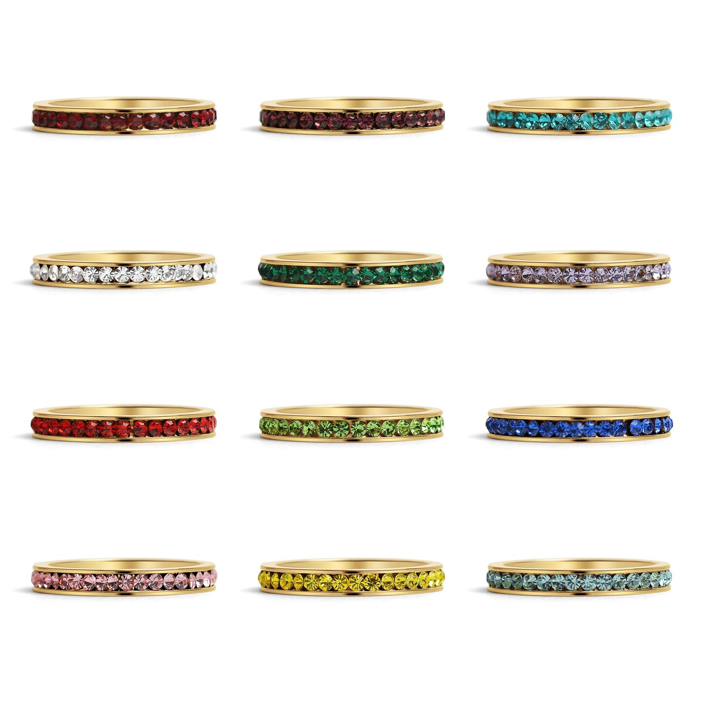 75 pc 18K Gold PVD Coated Stainless Steel Birthstone Eternity Ring Set
