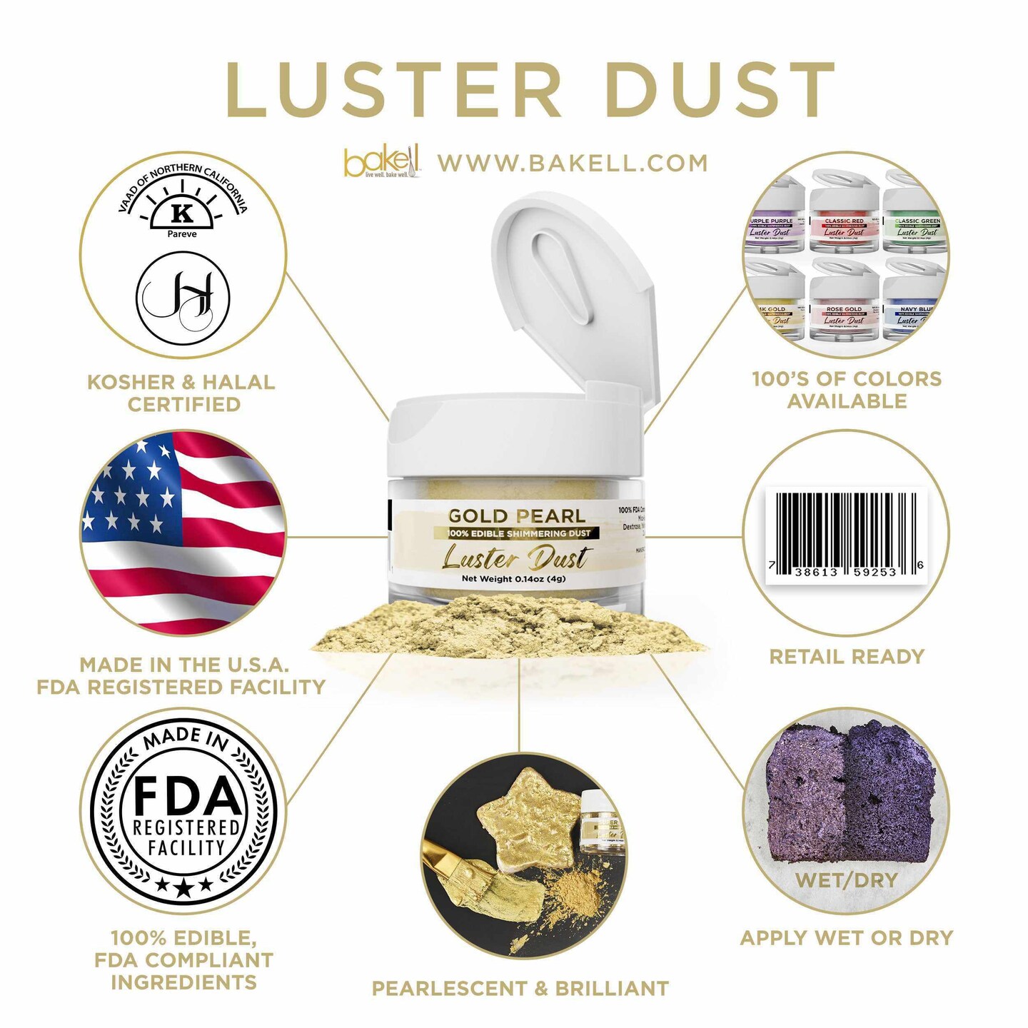 Gold Pearl Luster Dust 4 Gram Jar