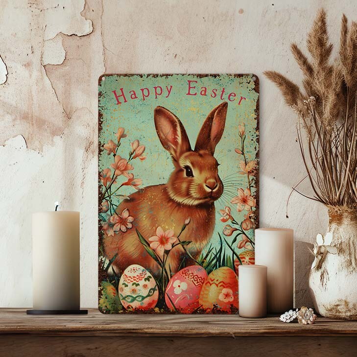 Easter Decor - Vintage Mid Century Style Decoration Metal Art Sign