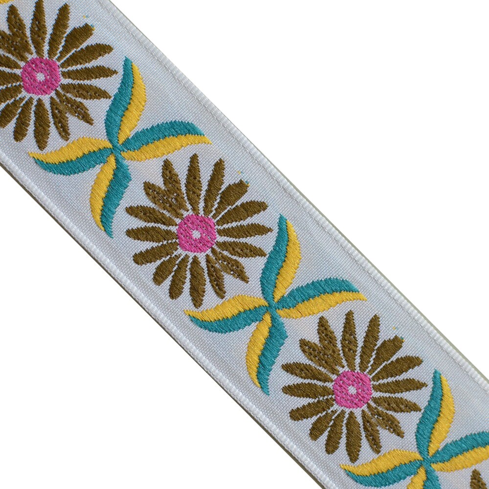 Designer&#x27;s Shop JR 711 Jacquard woven Sunflower brown/pink ribbon trim,1-7/16&#x22; (37 mm) 5 yards