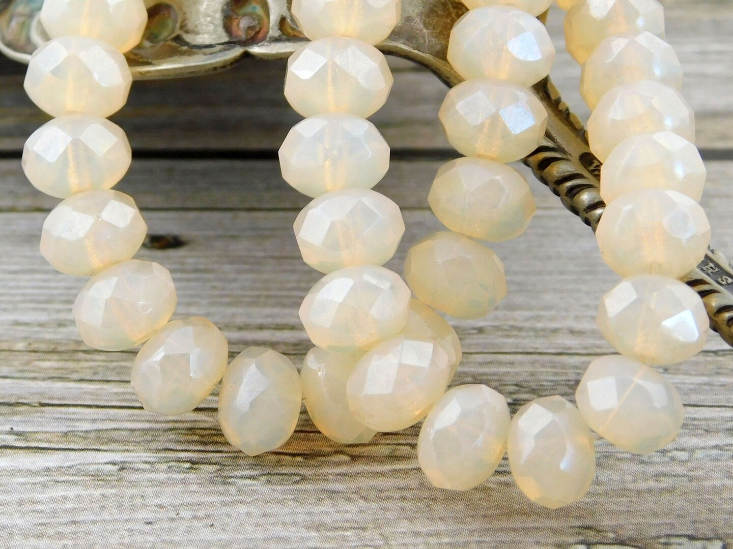 Cream Opalite Fire Polished Rondelle Beads - 3x5mm, 5x7mm or 6x8mm