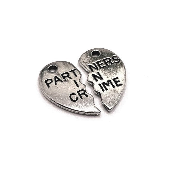 1, 4 or 20 Sets: Silver Partners In Crime Heart BFF Charms