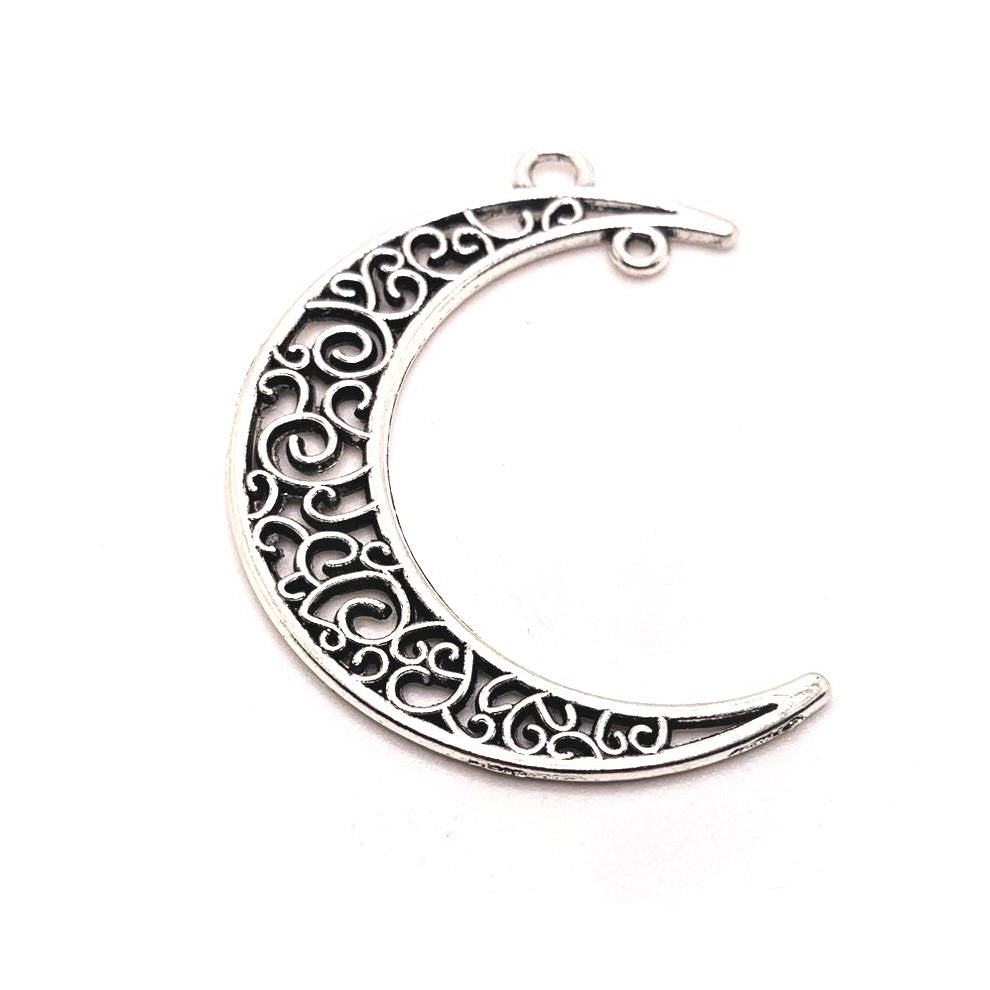 4, 20 or 50 Pieces: Silver Crescent Moon Double Hoop Charms