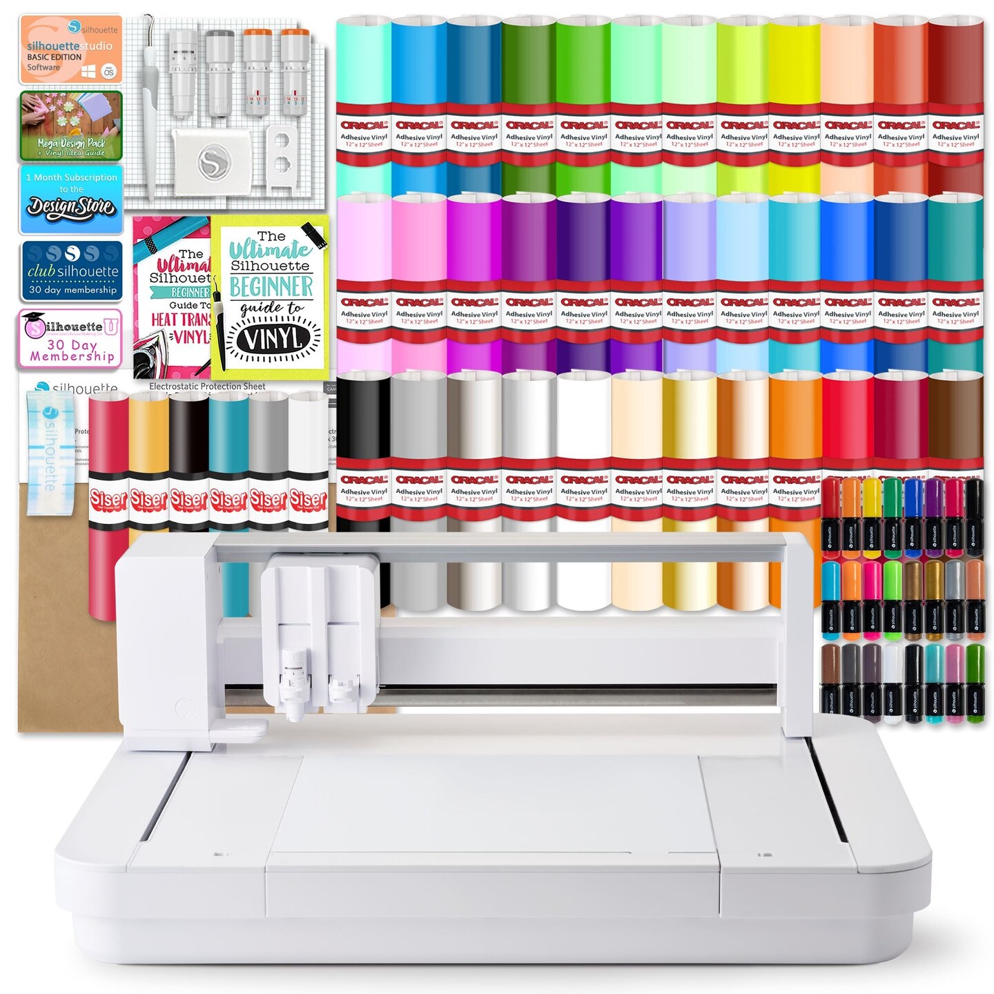 Silhouette Curio 2 w/ Advanced Blade Pack, 38 Oracal Sheets, Siser HTV