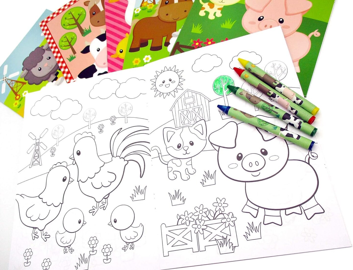 Tiny Mills Farm Animals Coloring Books with Crayons Party Favors with 12 Coloring Books and 48 Crayons