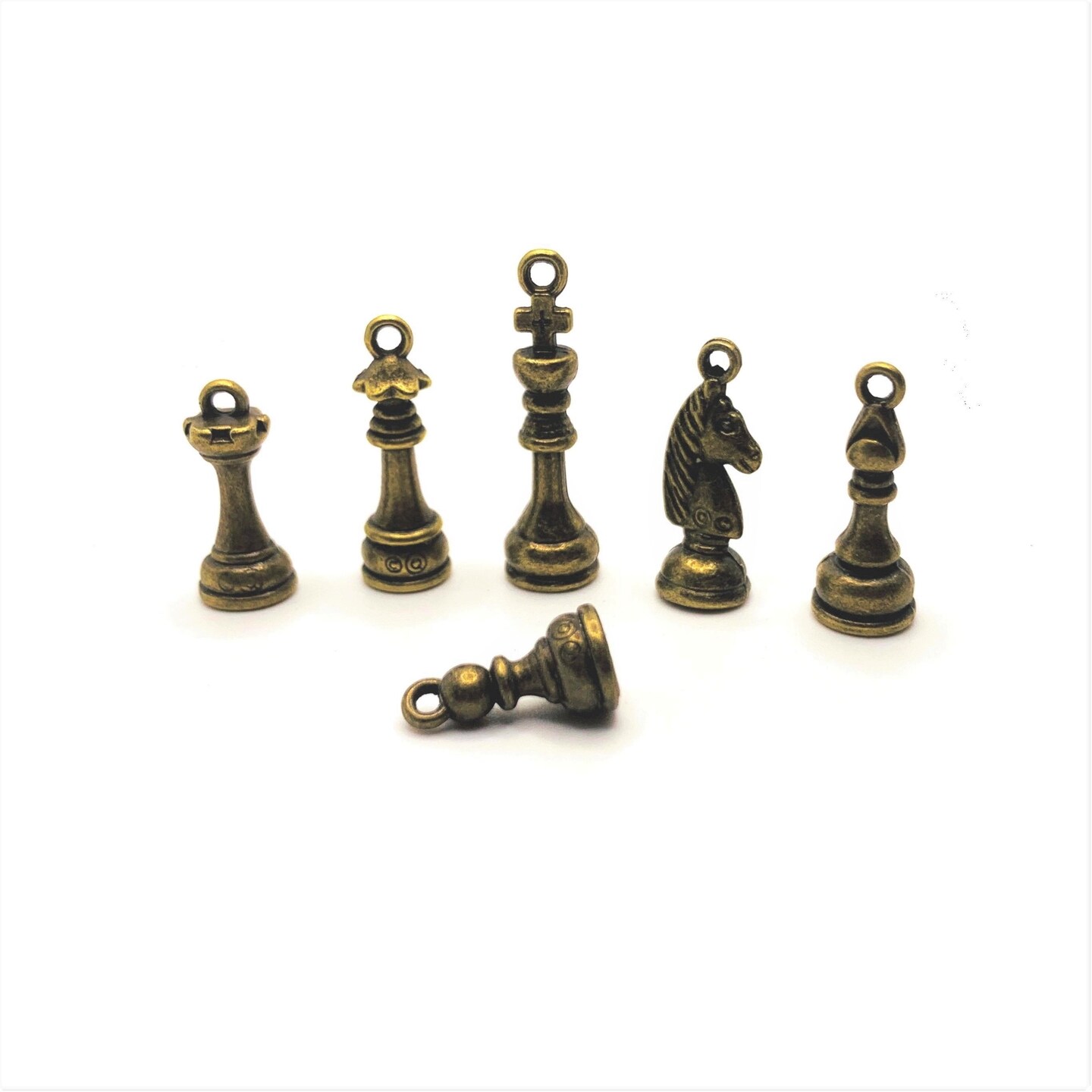 6 Piece Set - Bronze Chess Set Piece 3D Charms