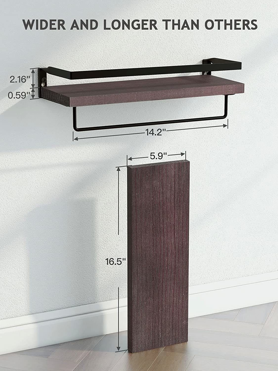 Floating bathroom shelf with towel rail wall shelf set of 2