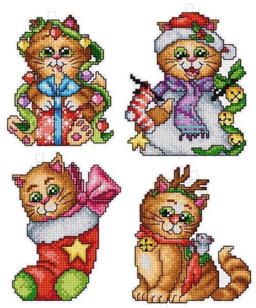 Counted cross stitch kit with plastic canvas &#x22;Cats&#x22; set of 4 designs 7627