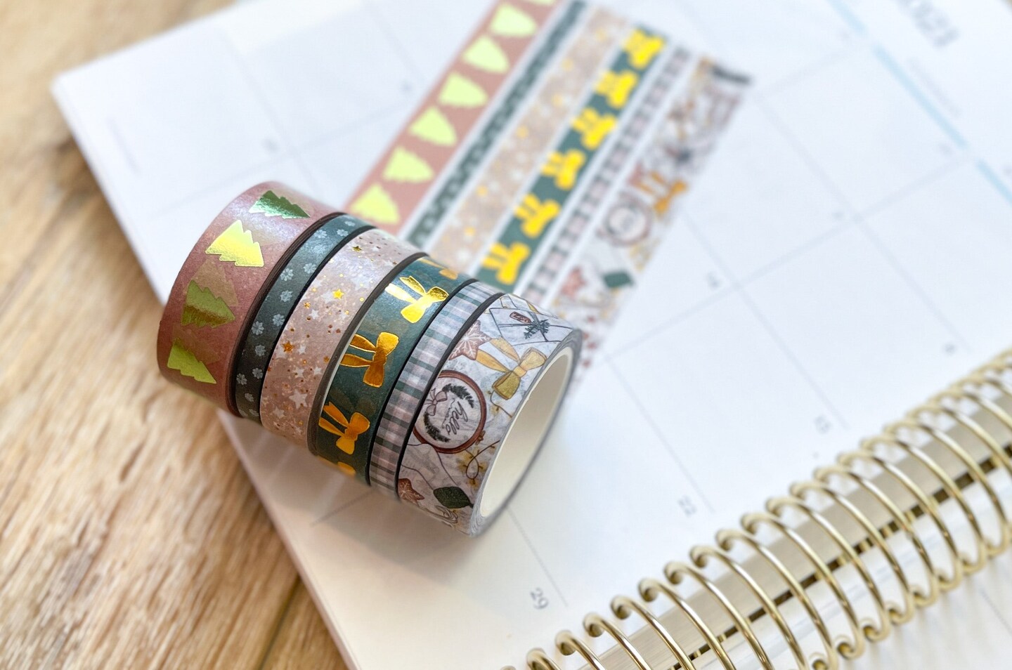 FOILED Christmas Gold &#x26; Green Modern Holidays Washi Tape Set (#W072)