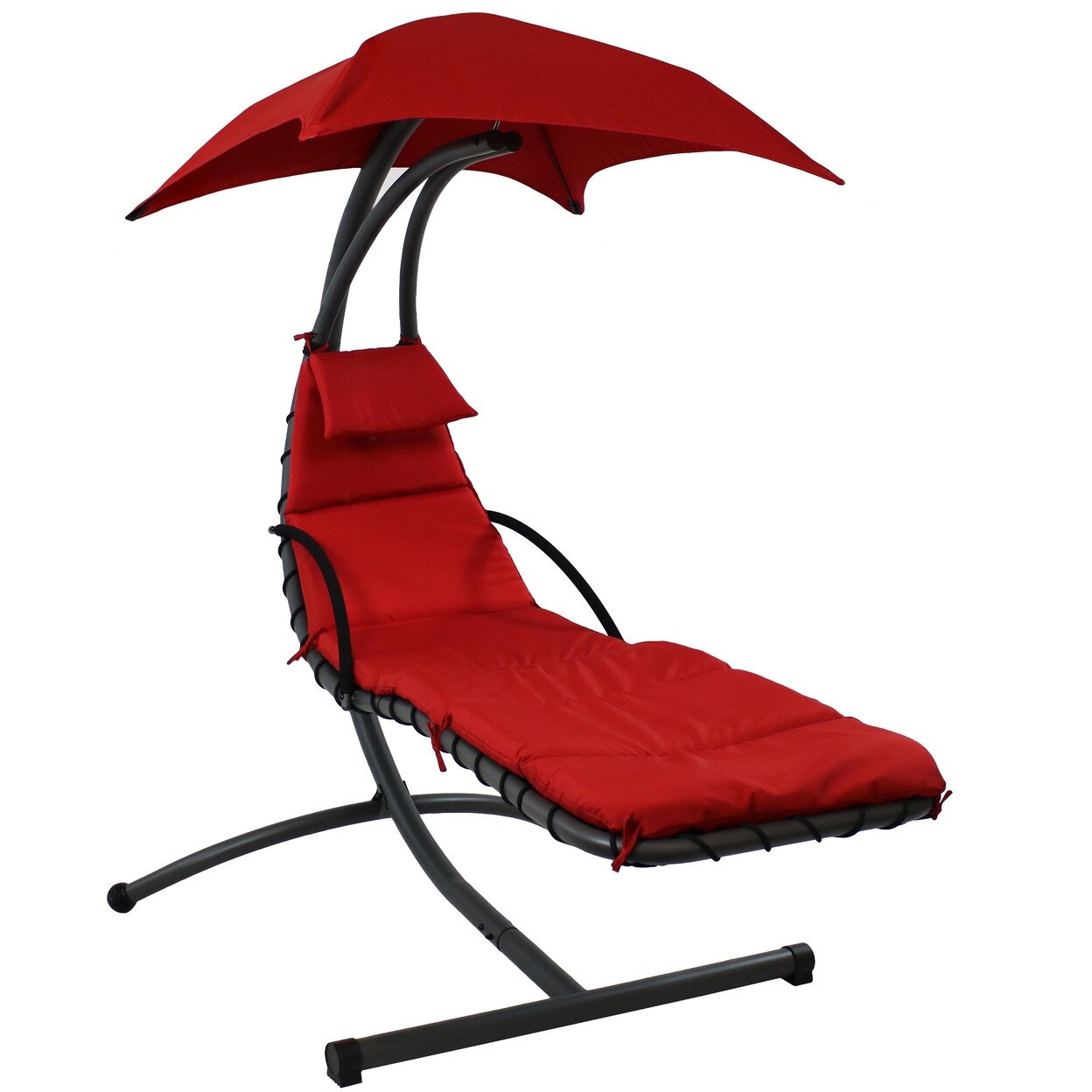Sunnydaze Floating Chaise Lounge Chair With Canopy And Arc Stand - Red