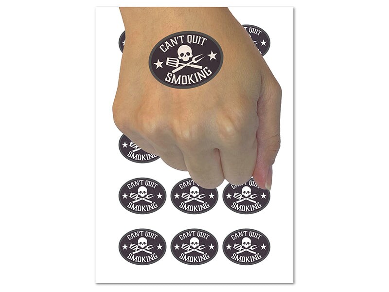 Can&#x27;t Stop Smoking BBQ Barbeque Temporary Tattoo Water Resistant Fake Body Art Set Collection (1 Sheet)