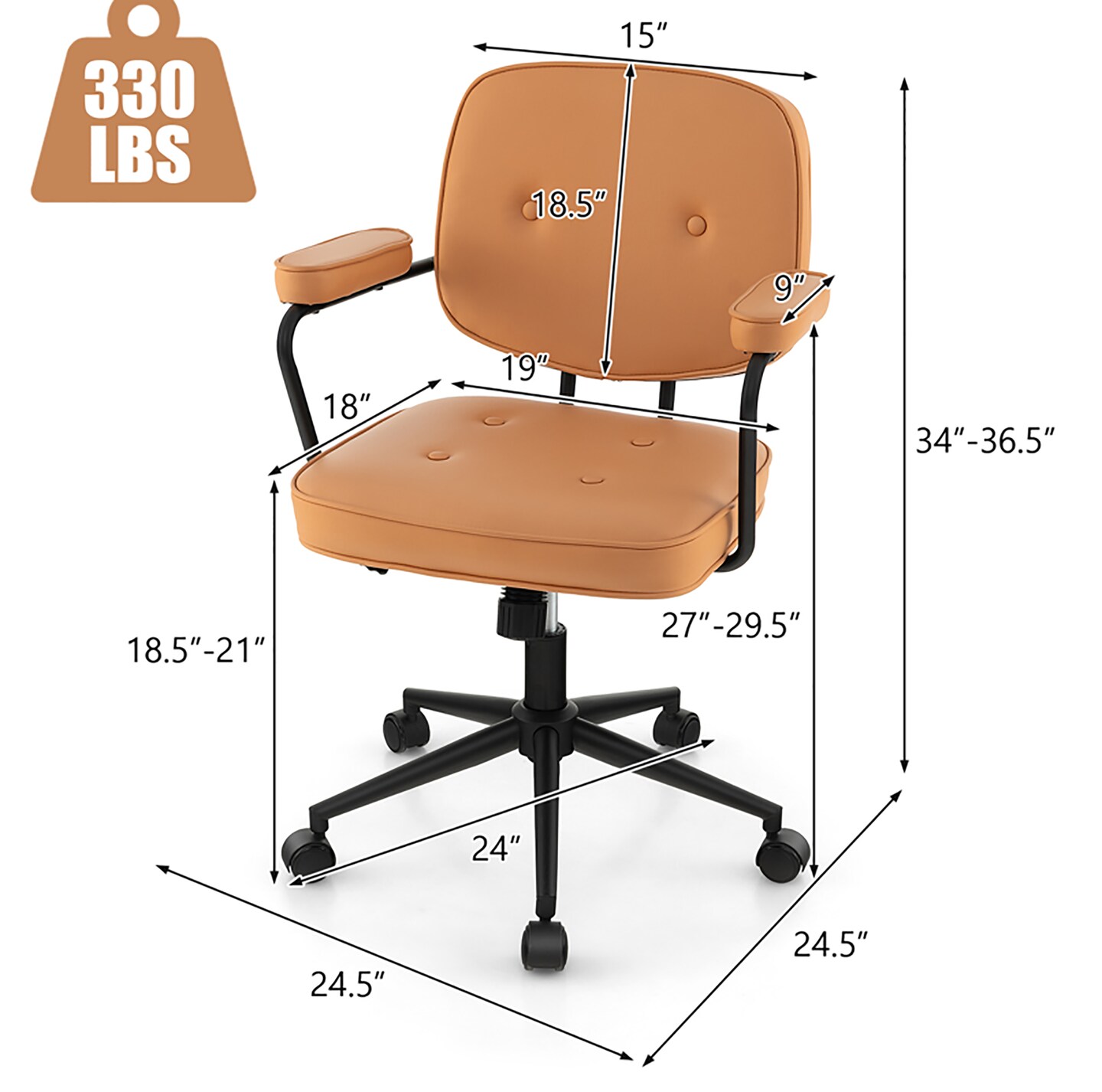 Costway PU Leather Office Chair Adjustable Swivel Leisure Desk Chair w/ Armrest