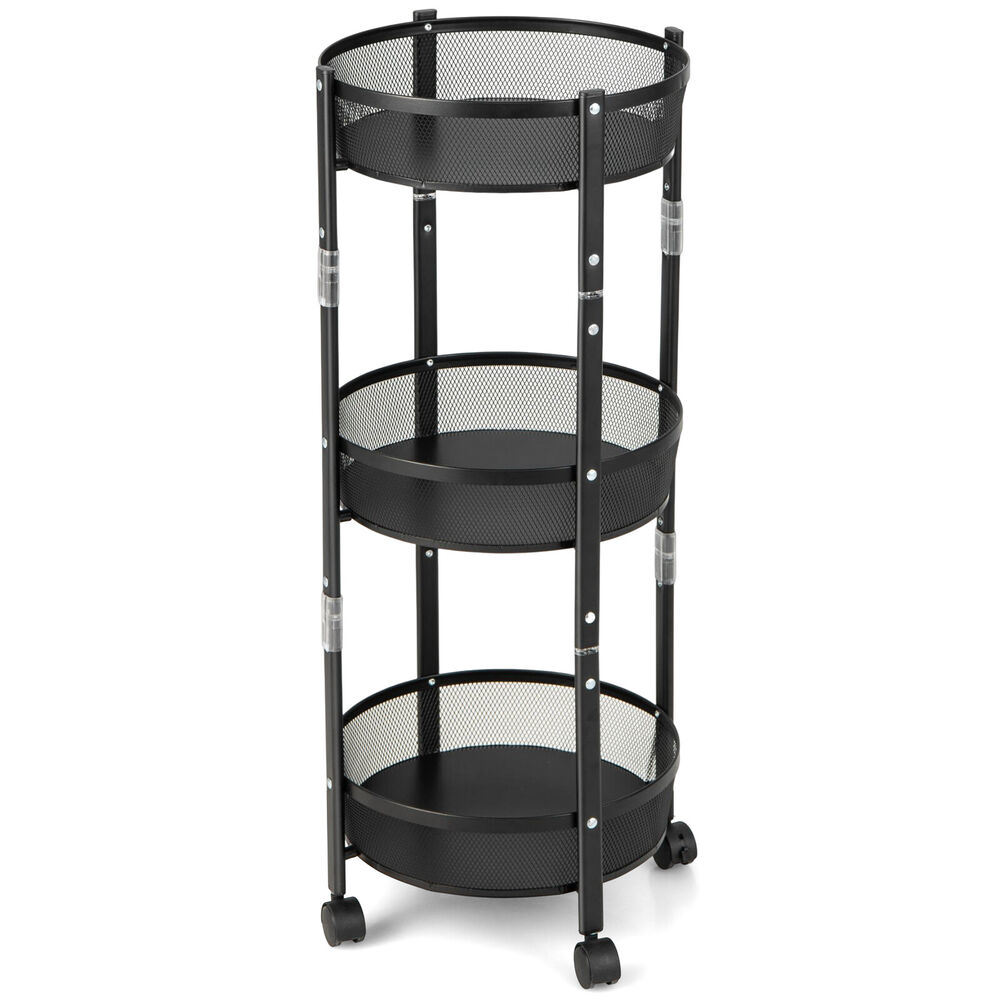 3-Tier Folding Metal Storage Rack Rolling Utility Cart