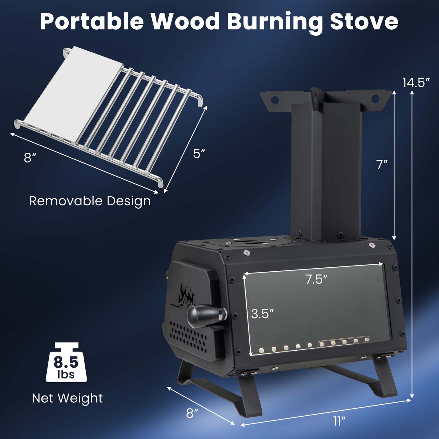 Costway Portable Wood Burning Stove Wood Camping Stove Heater with 2 Cooking Positions