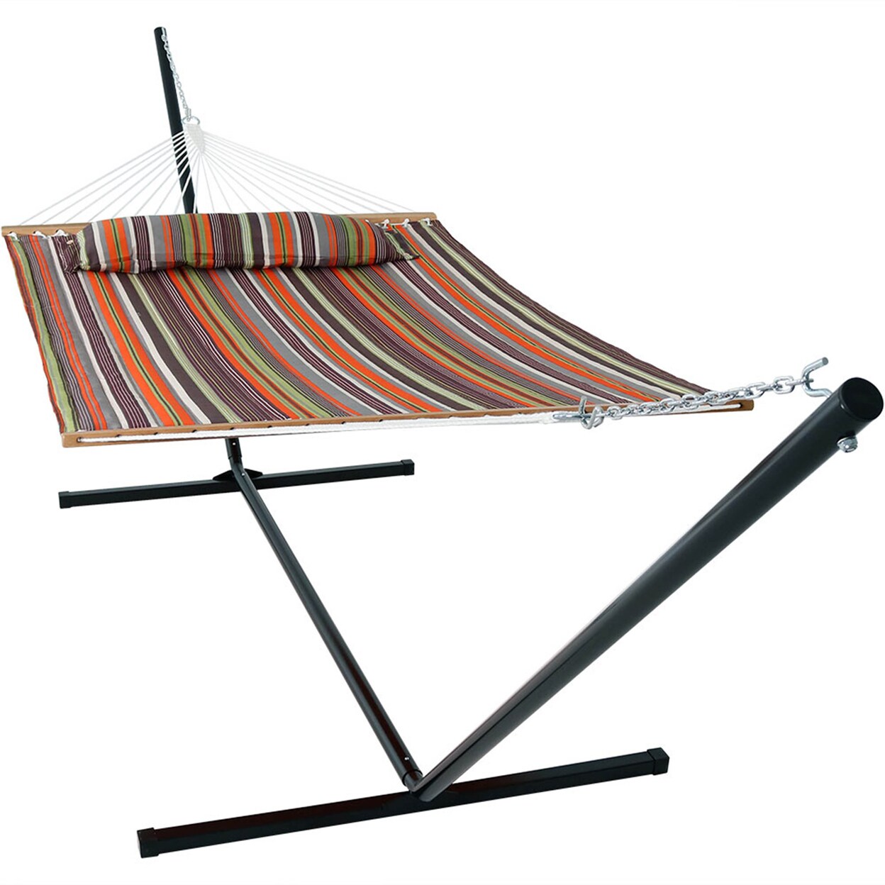 2-Person Quilted Fabric Hammock With Steel Stand - Canyon Sunset By Sunnydaze