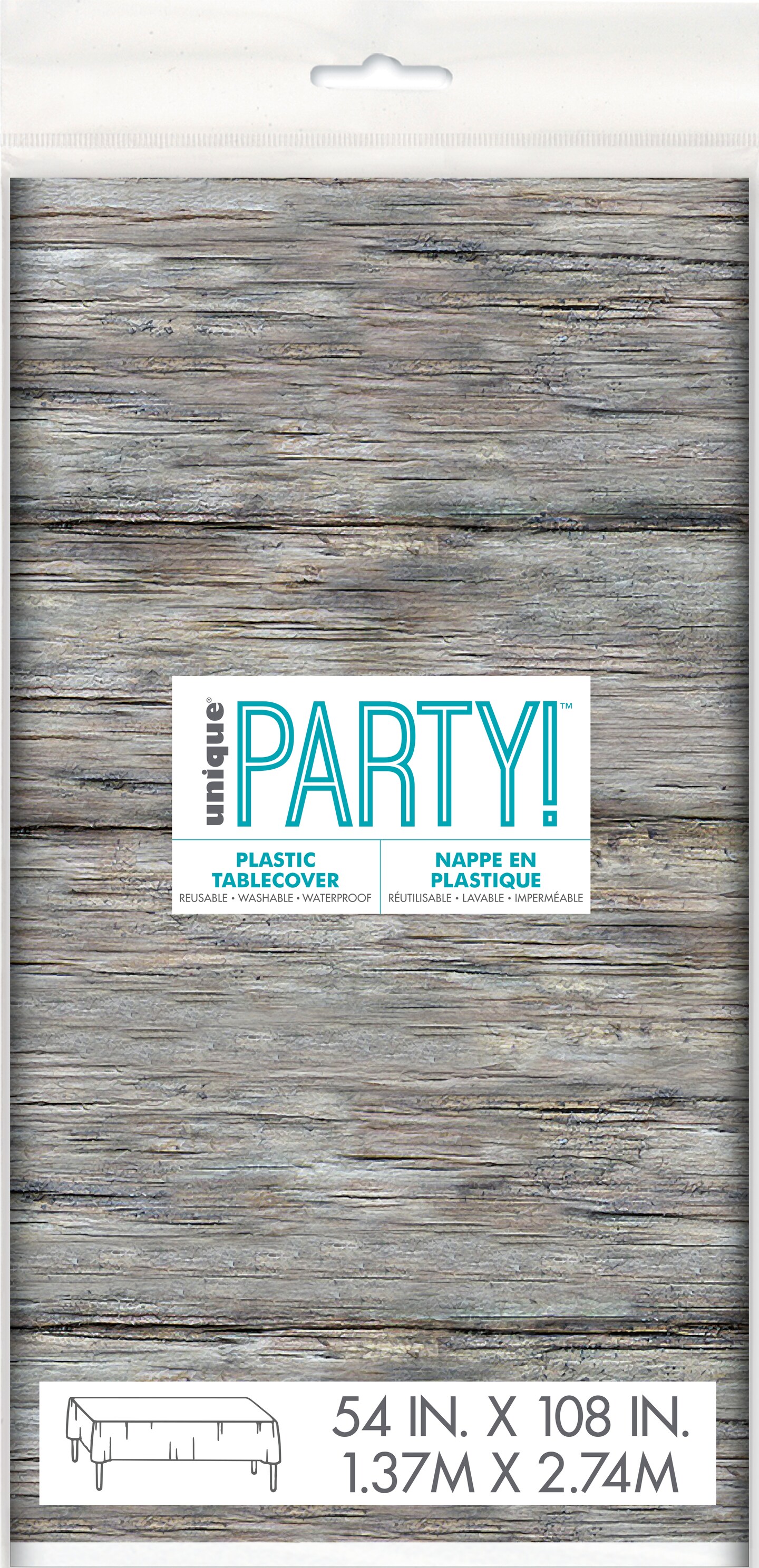 Creative Converting White Wood Grain Plastic Table Cover, 54x108 Inch, Single Roll For Parties & Events