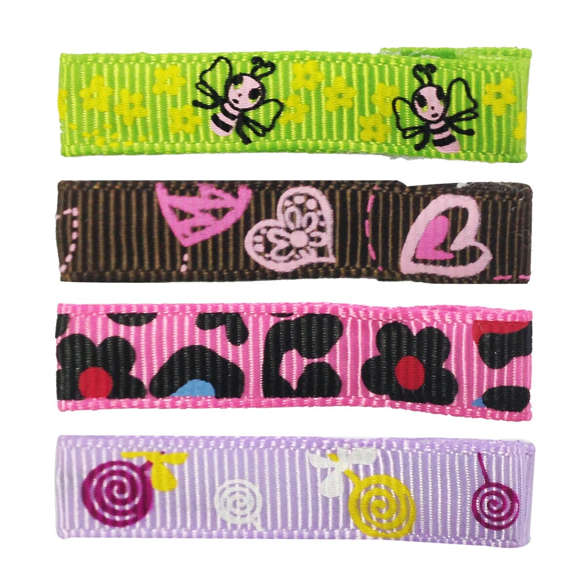 Wrapables Girls Ribbon Lined Alligator Clips (Set of 8), Hearts and Flowers