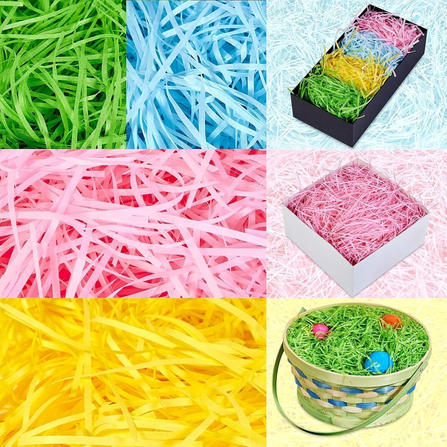 12 Oz Easter Fake Grass in 4 Colors Paper Shred Filler for Easter Basket Filling