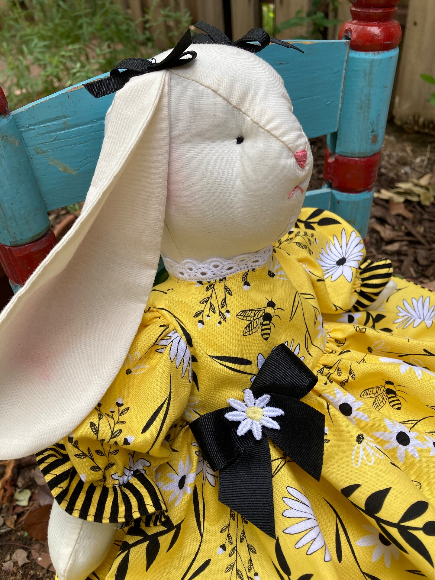 Handmade Spring Bee Bunny - Child Friendly Cloth Doll - Handmade