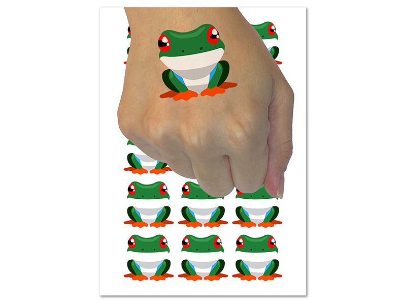 Colorful Tree Frog Temporary Tattoo Water Resistant Fake Body Art Set Collection (1 Sheet)