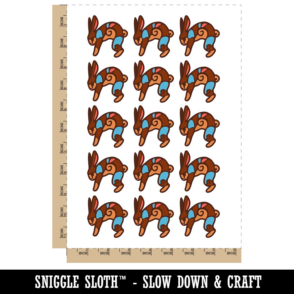 Southwestern Style Tribal Jackrabbit Hare Bunny Temporary Tattoo Water Resistant Fake Body Art Set Collection (1 Sheet)